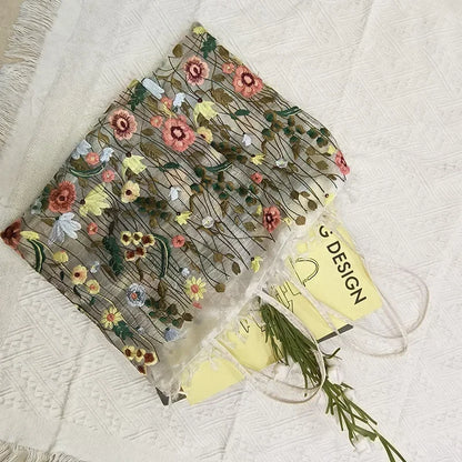 Floral Embroidery Mesh Tote Bag – Clear Shoulder Handbag