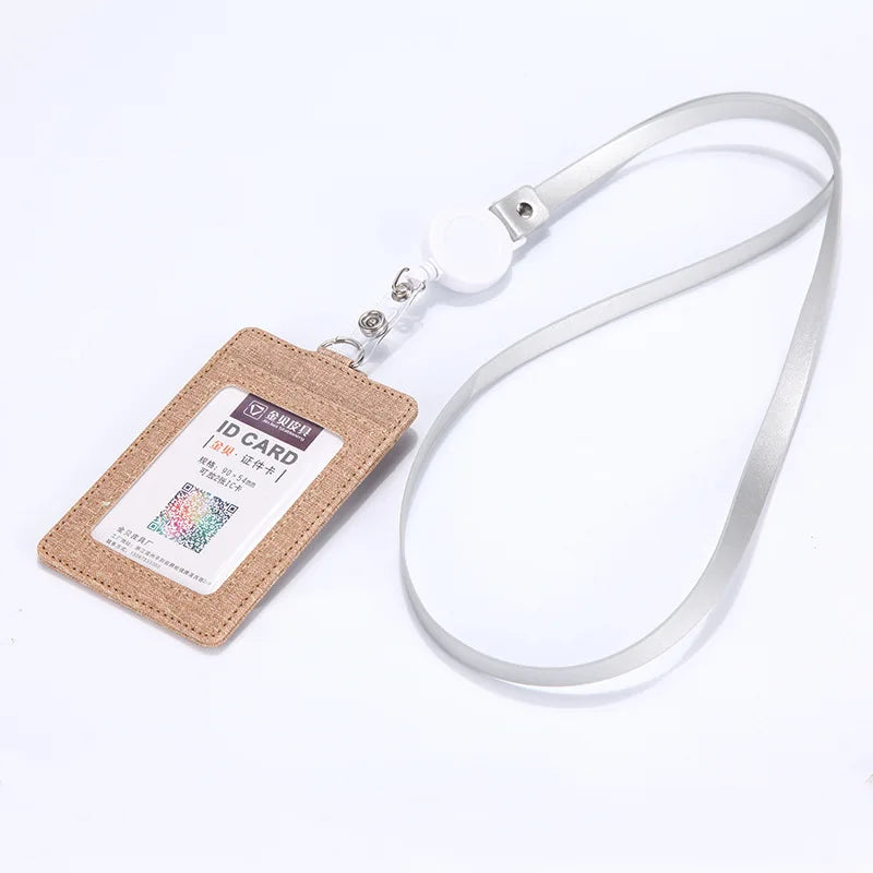 Leather ID Badge Holder with Retractable Lanyard – Card Case