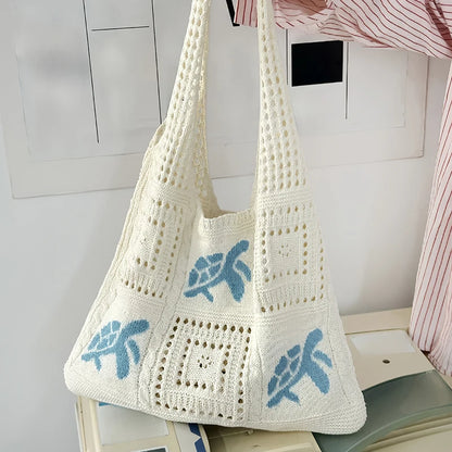 Knit Turtle Shoulder Bag – Hollow Crochet Beach Tote