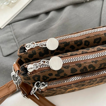Leopard Print Crossbody Bag for Women with Wristlet & Chain Strap