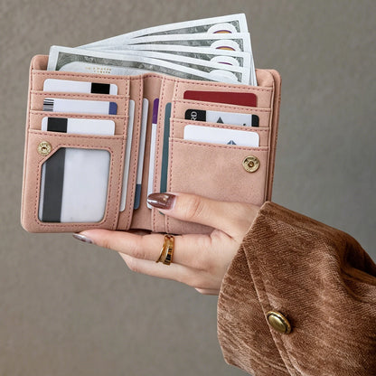 Women's Quilted PU Leather Bi-Fold Wallet with Wristlet & Zipper