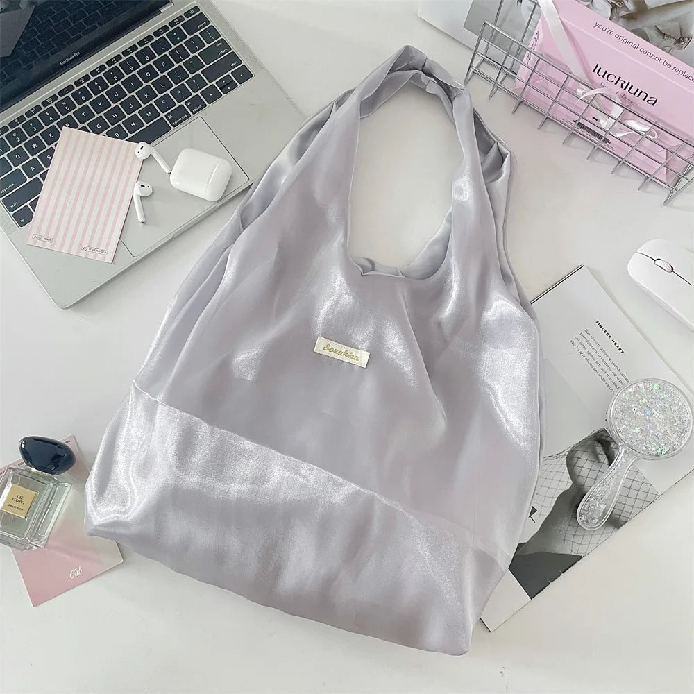 Satin Tote Bag – Large Capacity Lightweight Shoulder Bag for Women