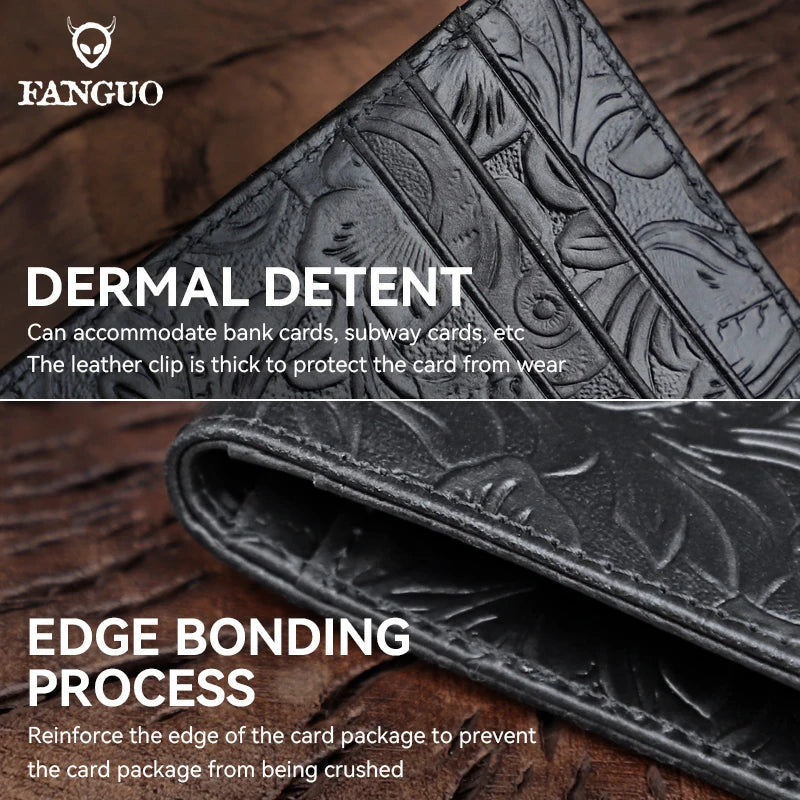 Handmade Floral Embossed Leather Card Wallet & Coin Pouch