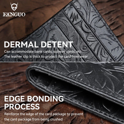Handmade Floral Embossed Leather Card Wallet & Coin Pouch
