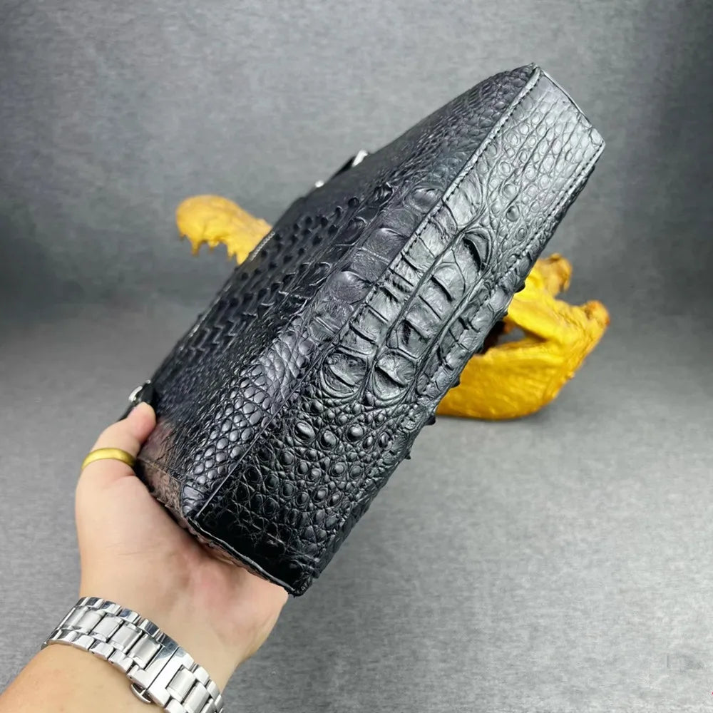 Crocodile Leather Men's Crossbody Messenger Bag – Black