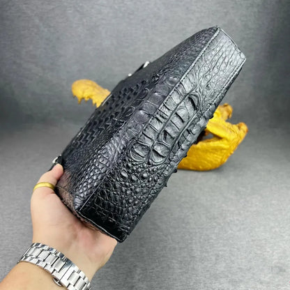 Crocodile Leather Men's Crossbody Messenger Bag – Black