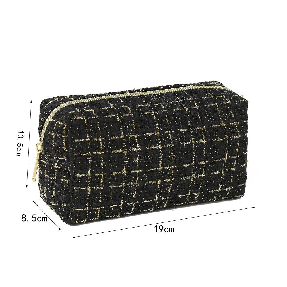 Makeup Bag Large Capacity Linen Cotton Cosmetic Pouch with Handle