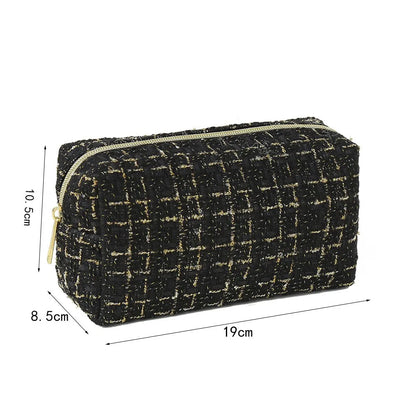 Makeup Bag Large Capacity Linen Cotton Cosmetic Pouch with Handle