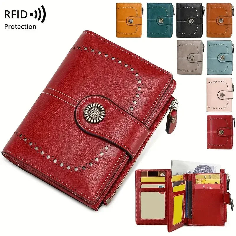 RFID Blocking Women's Vintage Bifold Wallet – Multi-Card Zip