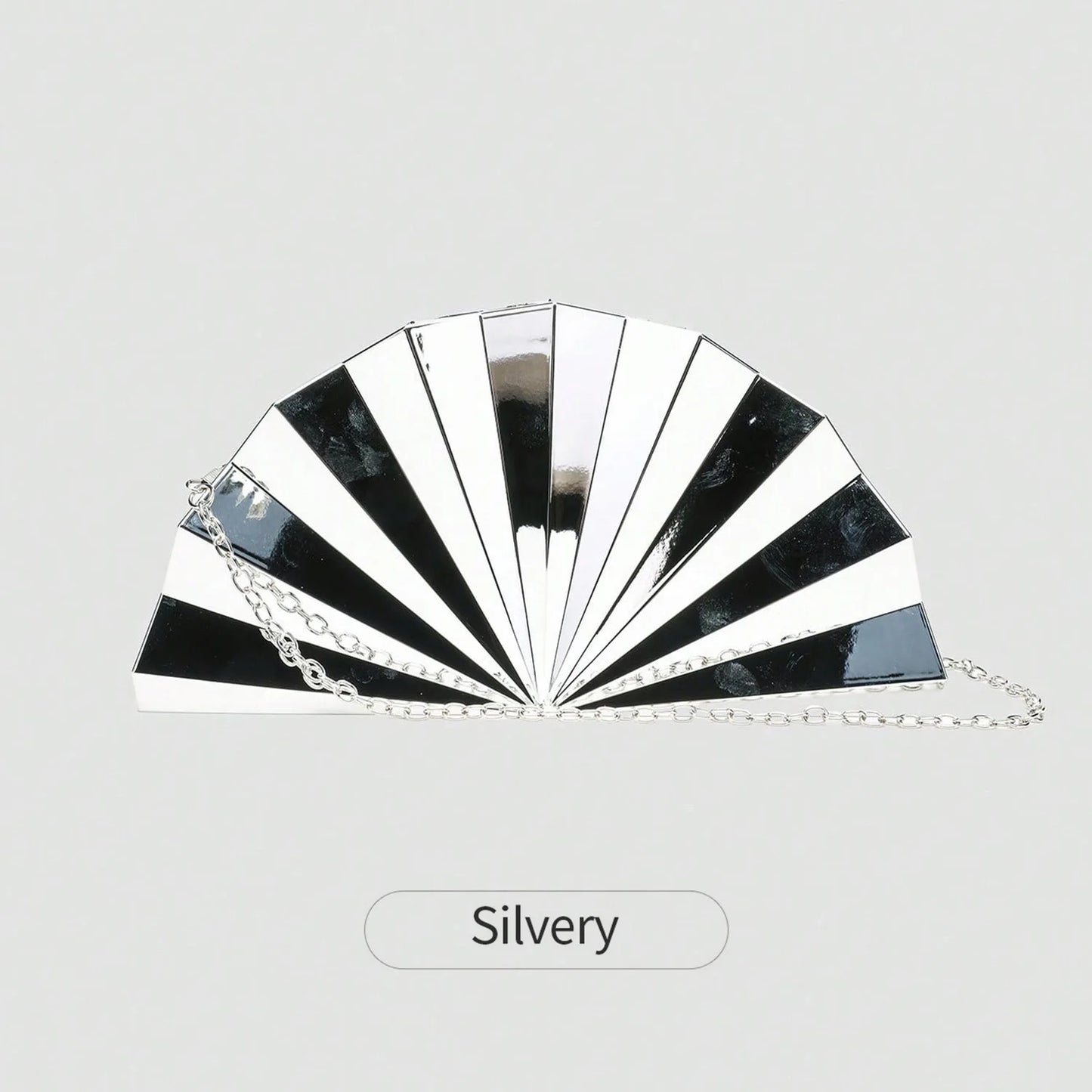 Fan-Shaped Metallic Clutch Bag with Chain Strap