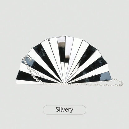 Fan-Shaped Metallic Clutch Bag with Chain Strap