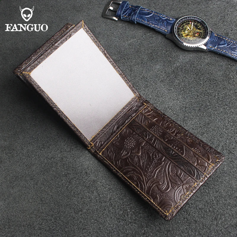 Handmade Floral Embossed Leather Wallet with Card & Coin Slots