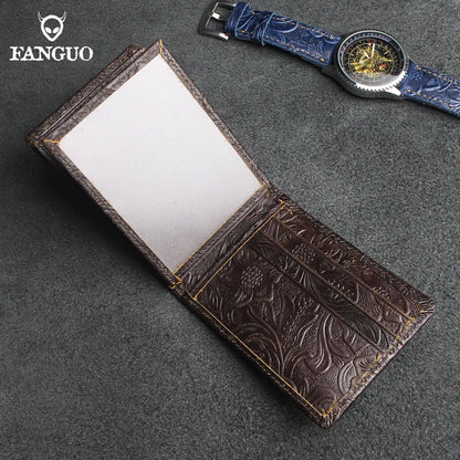 Handmade Floral Embossed Leather Wallet with Card & Coin Slots