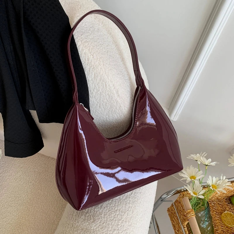 Moods French Style Single Shoulder Bags Women Dazzling Color Patent Leather Underarm Bag Luxury