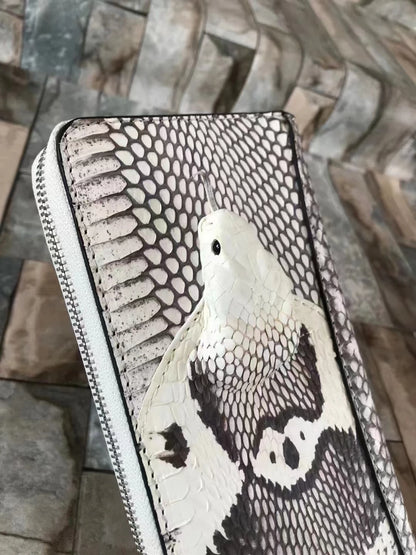 Snakeskin Leather Men's Zipper Clutch – Large Capacity Wallet