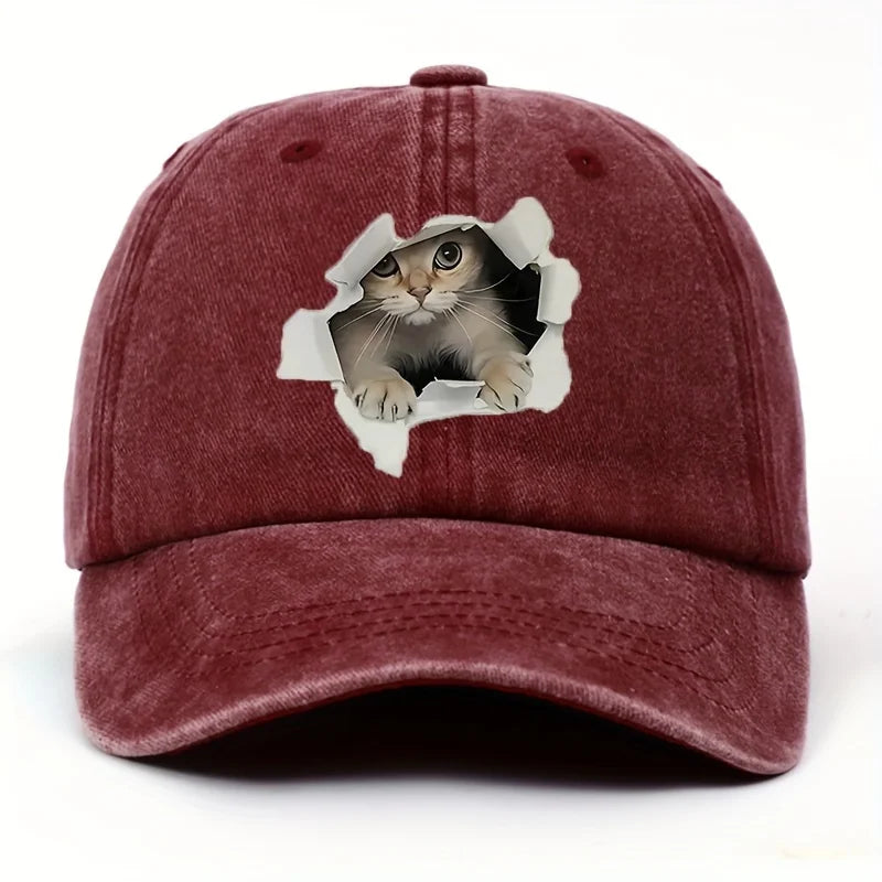 Cat Print Baseball Cap – Funny Unisex Hat for Men & Women