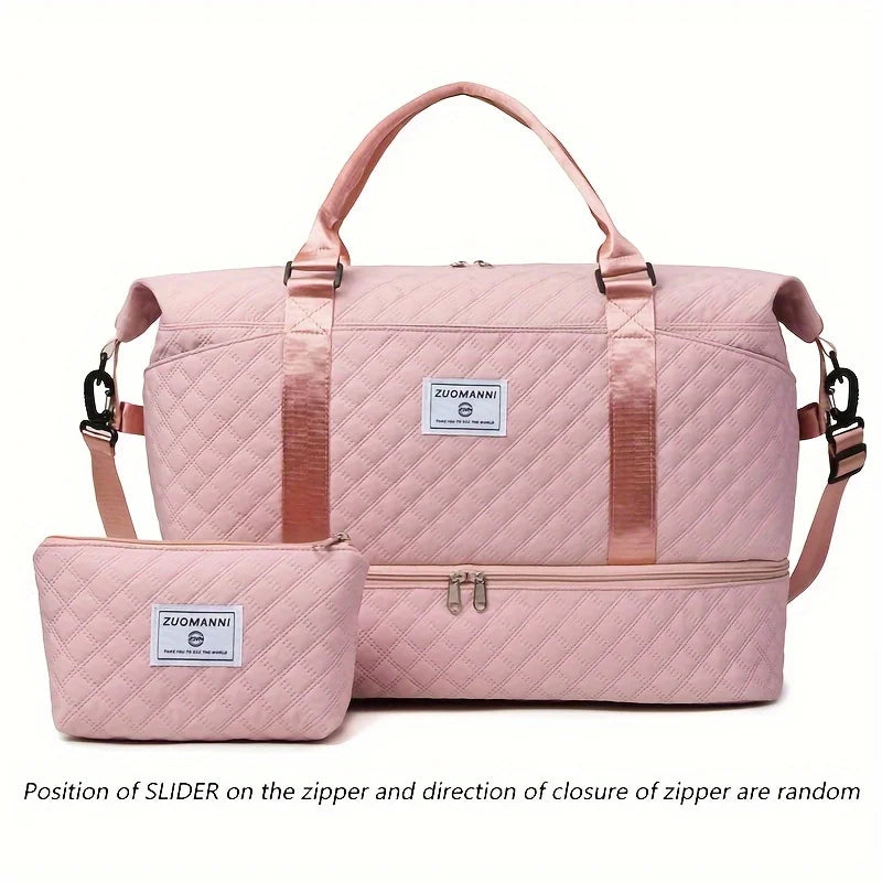 Quilted Nylon Travel Duffle Bag Set with Shoe Compartment