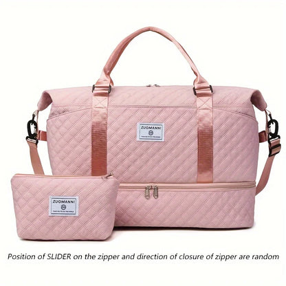 Quilted Nylon Travel Duffle Bag Set with Shoe Compartment