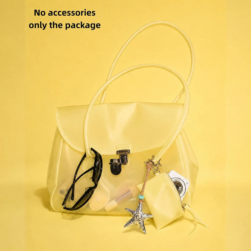 Candy Color Frosted PVC Tote Bag – Women's Shoulder Handbag