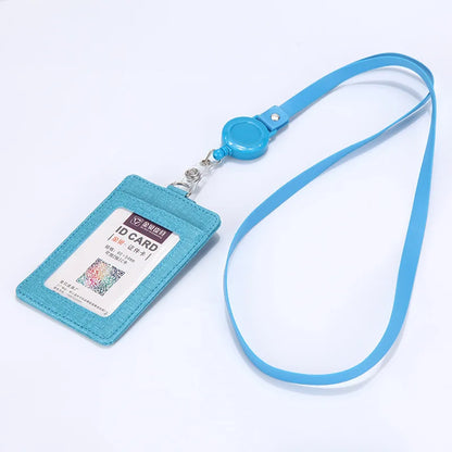 Leather ID Badge Holder with Retractable Lanyard – Card Case