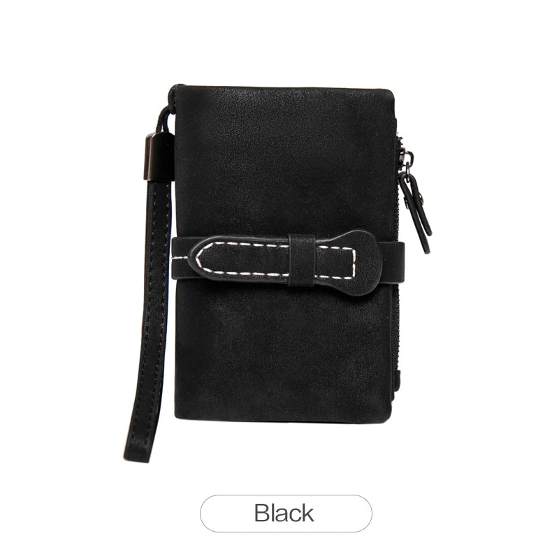 Women's Short Wallet – Minimalist Bifold Card Holder with ID Window & Wristlet