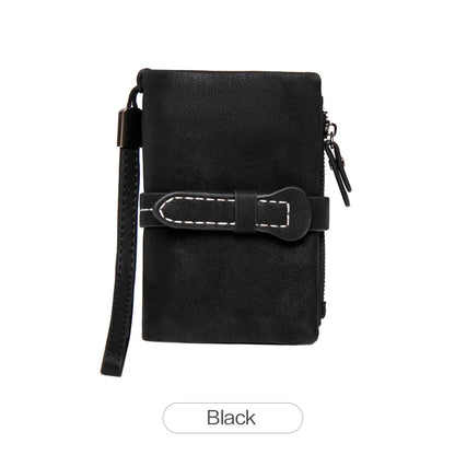 Women's Short Wallet – Minimalist Bifold Card Holder with ID Window & Wristlet