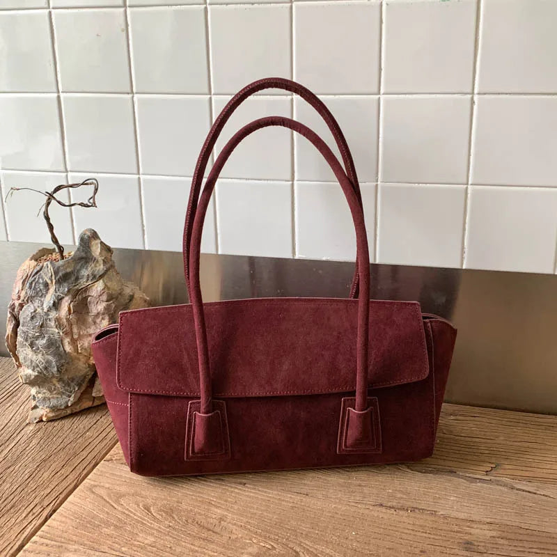 Vintage Suede Shoulder Bag – Women's Crossbody Handbag