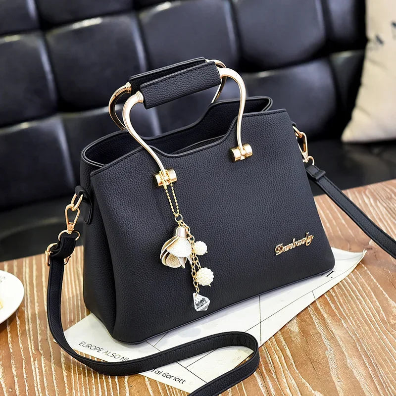 Women's PU Leather Crossbody Handbag with Metal Handle