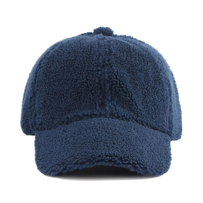 Fluffy Lamb Wool Baseball Cap – Warm Winter Hat
