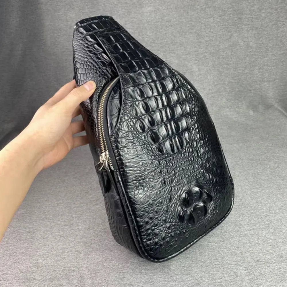 Crocodile Leather Men's Sling Chest Bag Crossbody