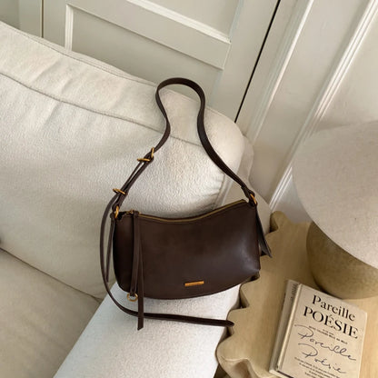 Moods Half-Moon Crossbody Bags Women Soft Vegan Leather Solid Color Underarm Shoulder Hobo Bag