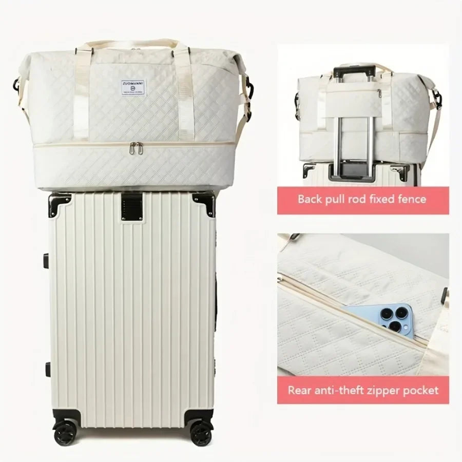 Quilted Nylon Travel Duffle Bag Set with Shoe Compartment