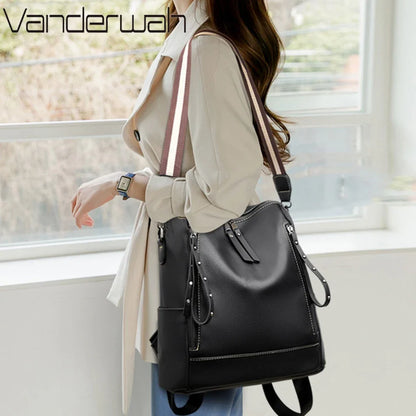 Leather Backpack for Women – Waterproof Anti-Theft Bag