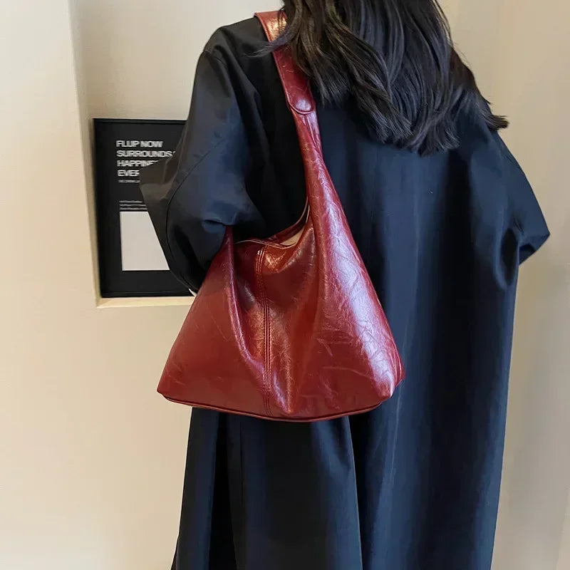 Large PU Leather Shoulder Bag – Soft Hobo Tote for Women