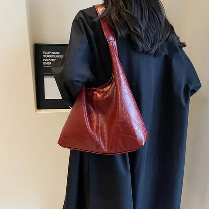 Large PU Leather Shoulder Bag – Soft Hobo Tote for Women