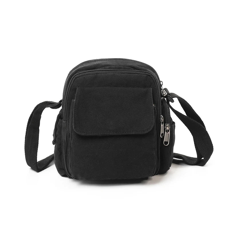 Mini Canvas Crossbody Bag for Women – Multi-Pocket Shoulder Purse