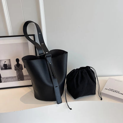 Moods Retro Shoulder Bucket Bag Sets Women 2-In-1 Solid Color Large Capacity Cross Body Shopper