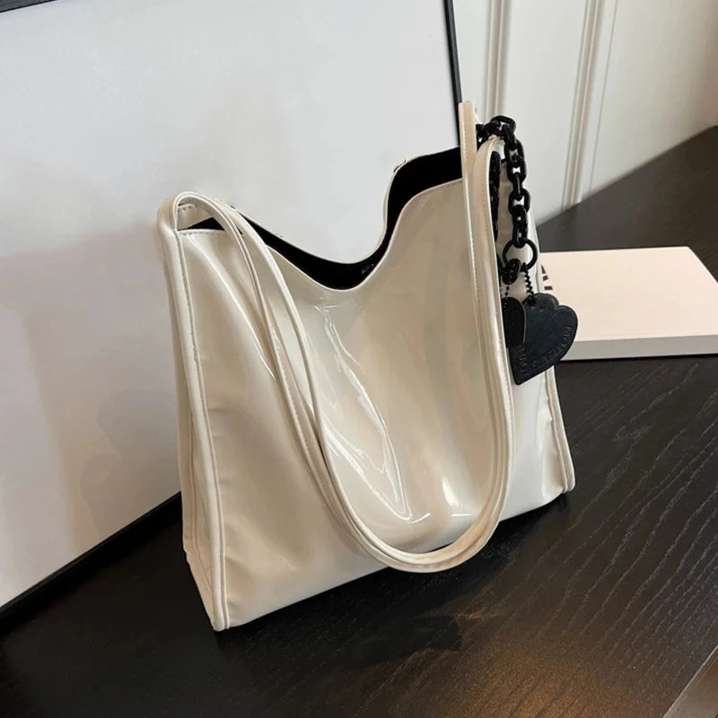 Patent Leather Shoulder Bag for Women – Chic Chain Tote
