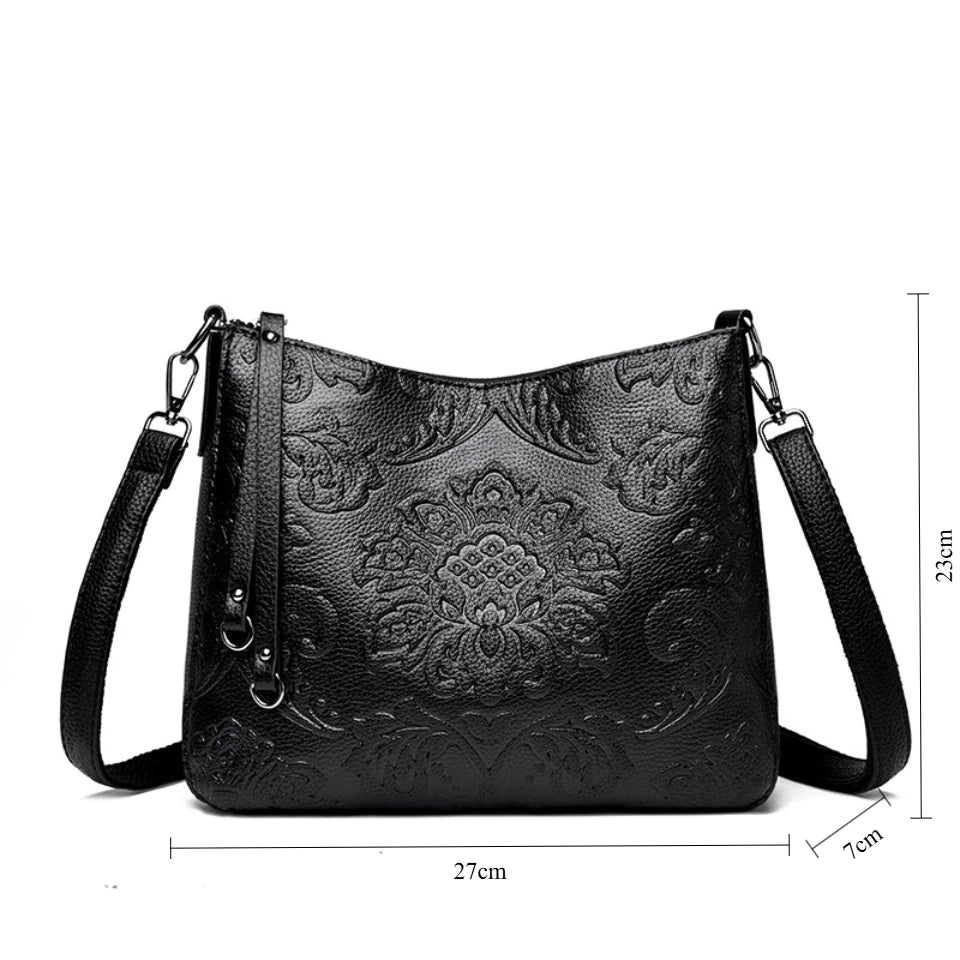 Retro Floral Embossed PU Leather Crossbody Bag for Women