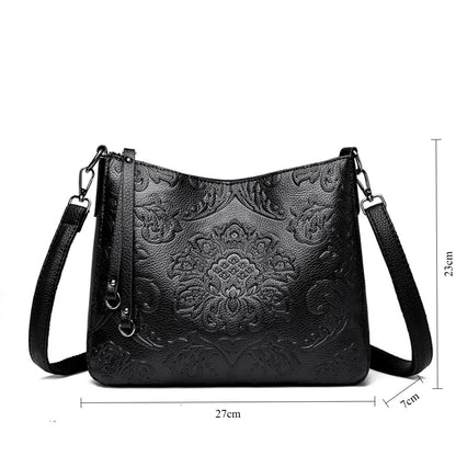 Retro Floral Embossed PU Leather Crossbody Bag for Women