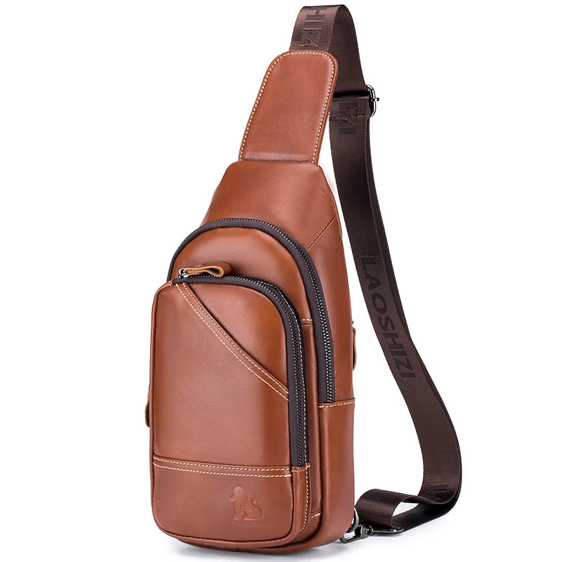 Genuine Leather Men's Chest Bag Sling Crossbody Bag