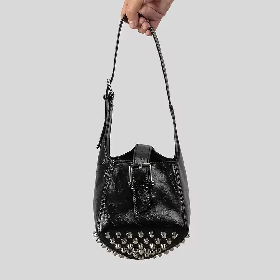 Bucket Bag Women Luxury Designer Handbag Purse Pu Mosaic Belt Buckle Rivet Decoration Underarm