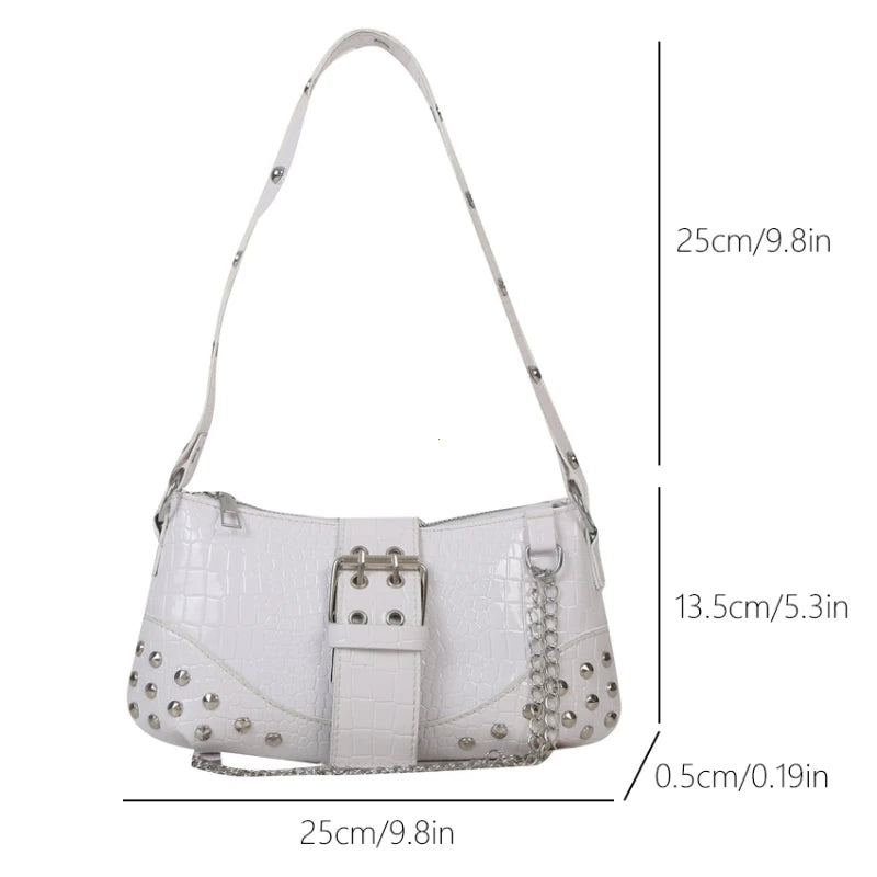 Y2K Rivet Chain Shoulder Bag – Gothic Women's Handbag