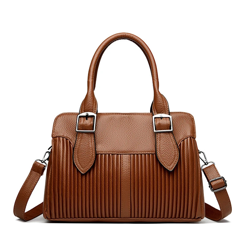 Large Capacity Soft Leather Women's Tote Bag – 3-Layer Luxury Handbag