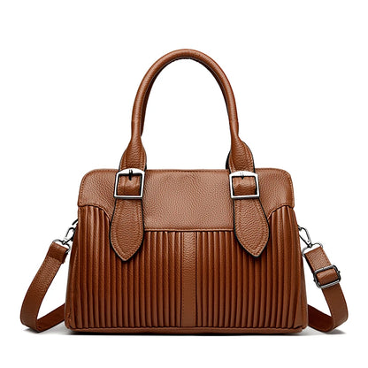 Large Capacity Soft Leather Women's Tote Bag – 3-Layer Luxury Handbag