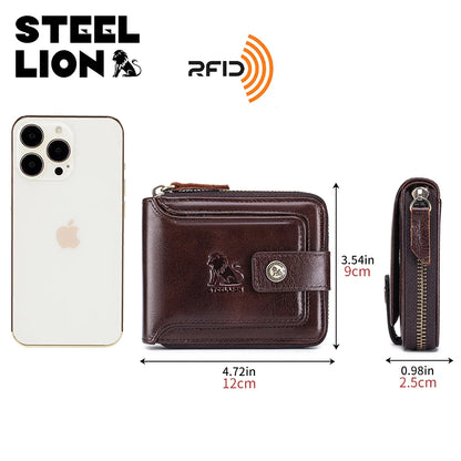 Leather Card Holder Wallet for Men, Zip-Around Cowhide Wallet