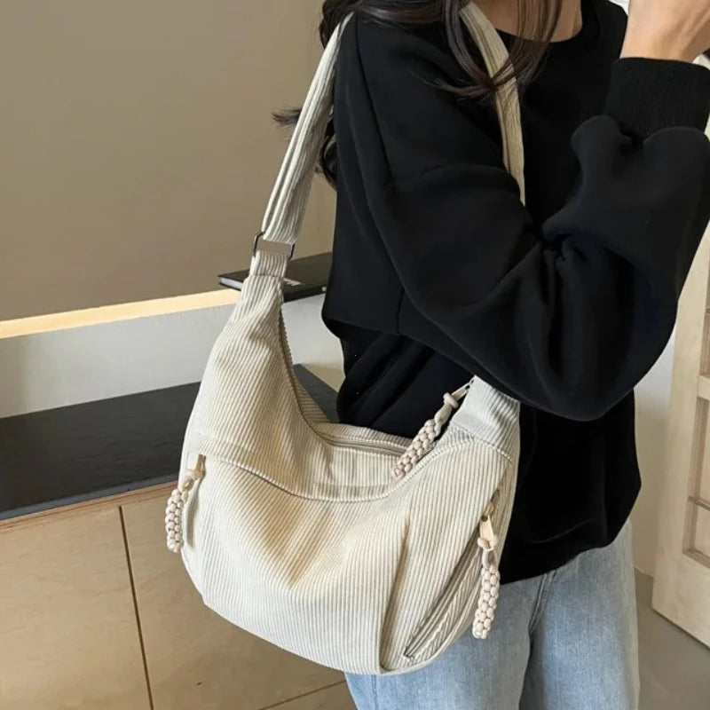 Corduroy Crescent Shoulder Bag for Women – Crossbody Sling