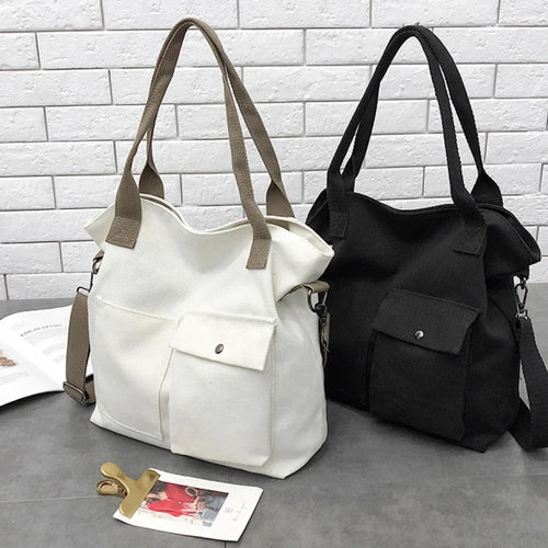 Canvas Bags Students Handbag Shoulder Bag Large Capacity Solid Color Totes Shopper Casual Female