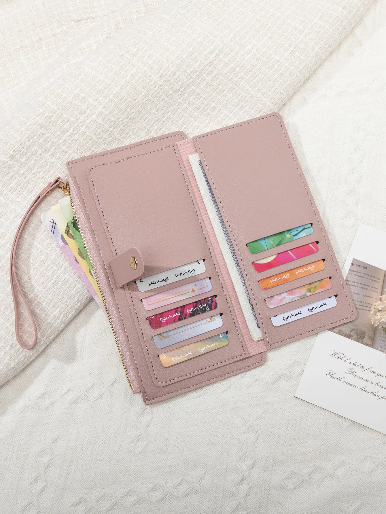 Long Card Wallet for Women – Slim PU Leather Wristlet Clutch