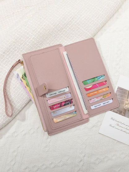 Long Card Wallet for Women – Slim PU Leather Wristlet Clutch
